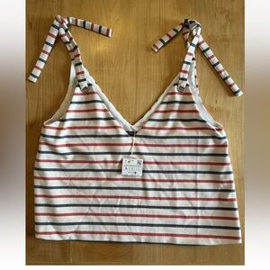 Zara red white and blue striped crop tank top tie shoulder NWT large